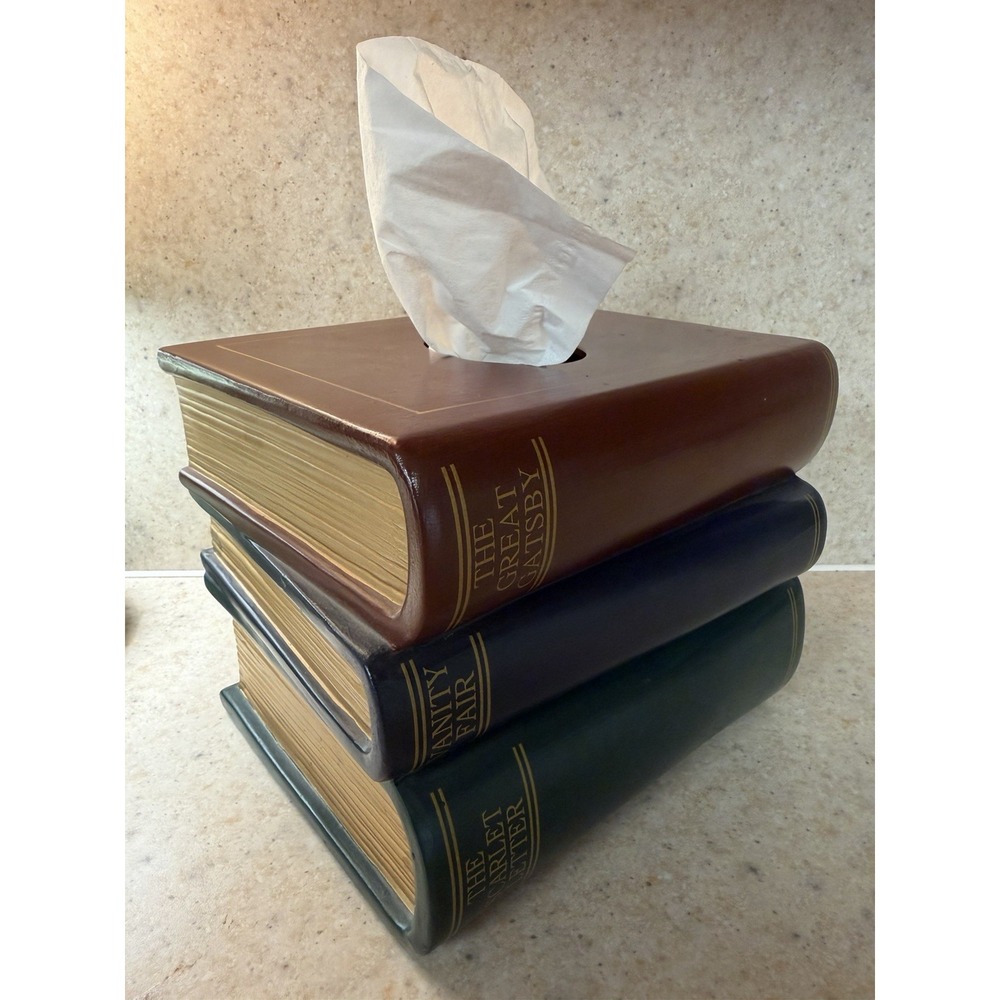 Vintage 1995 Faux STACK OF BOOKS Tissue Box Cover Ceramic Bandwagon Inc